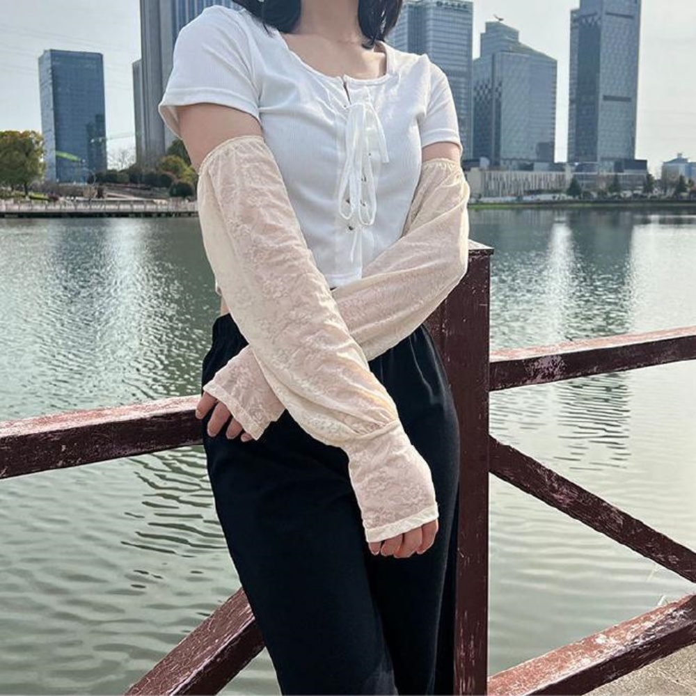 헐렁한팔토시 차량용 스킨색 시원한 운전 레이스 쿨토시 손등형 야구 손등 가리개 이미지 8