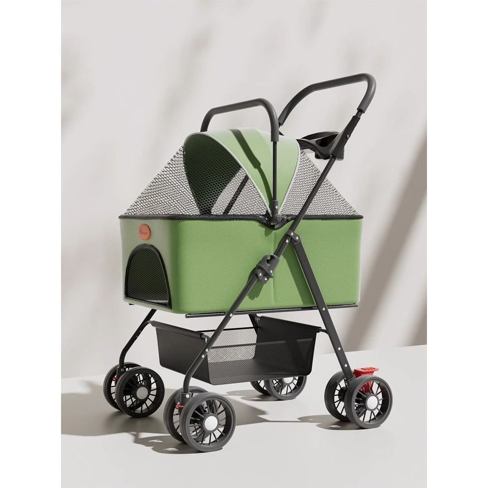 강아지 유모차는 고양이 여 위해 외출 가볍게 접을 수 있는 휴대용 가방 산책 개 가볍고 통기성이 좋은 휠체어