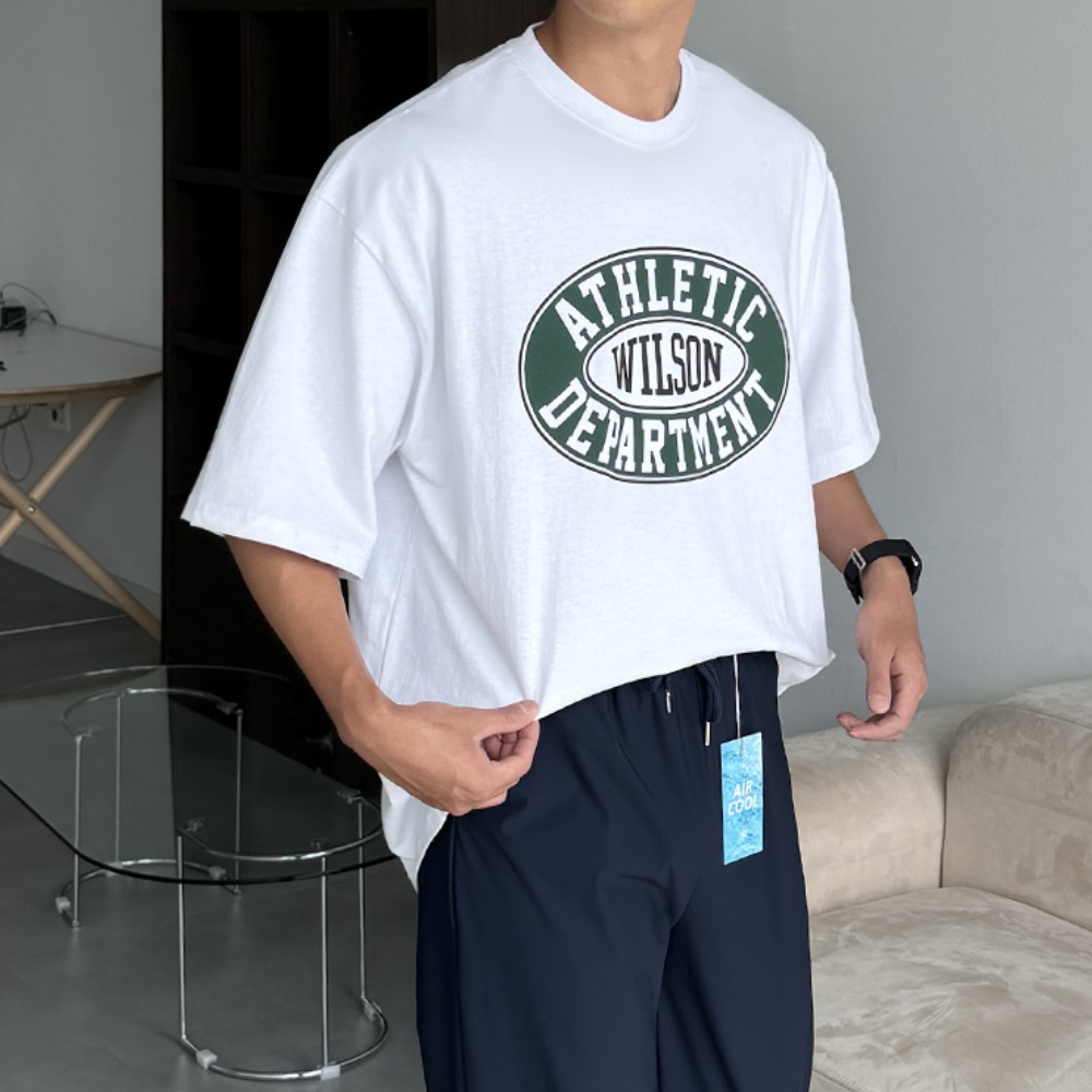 남자 메고 박스 오버핏 여름 면 캐주얼 프린팅 반팔티 - 메인 이미지