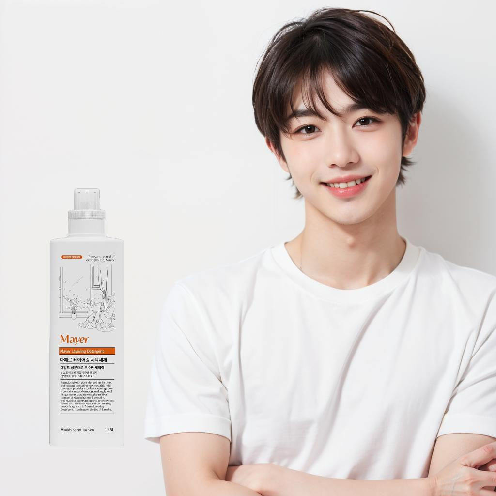 마예르 레이어링 세탁세제 1.25L 코코 글루코사이드 단백질분해효소 이염방지성분 우디향 - 상세 이미지 3
