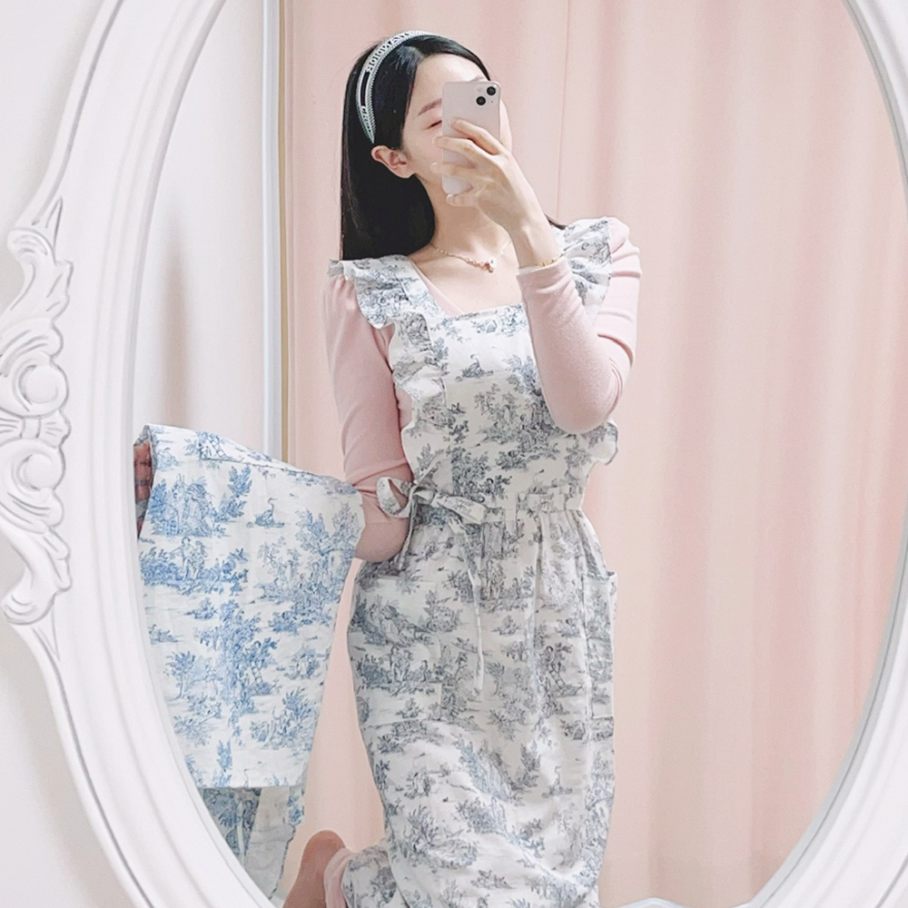 원피스 프릴 린넨 앞치마 카페 주방 어린이집 바리스타 에이프런 뜨왈 드 주이