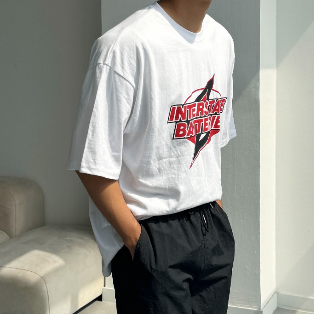남자 릭켄 박스 오버핏 여름 캐주얼 프린팅 면 반팔티 - 상세 이미지 4