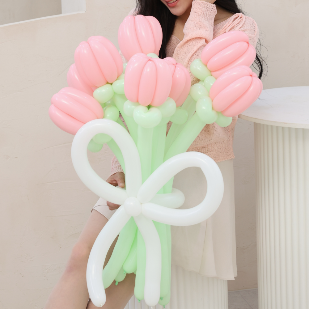 무둥 풍선꽃다발 생일이벤트 DIY 생일 파티 튤립 핫핑크 꽃 풍선 - 상세 이미지 4