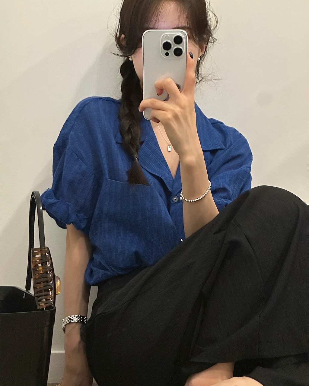 셔프 여성 여름 가오리핏 오픈카라넥 오버핏 루즈핏 롤업 반팔 남방 셔츠 이미지 2