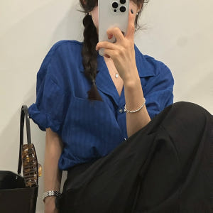 셔프 여성 여름 가오리핏 오픈카라넥 오버핏 루즈핏 롤업 반팔 남방 셔츠 착용 후기 | 사이즈/핏 총정리 - 상품 이미지 2