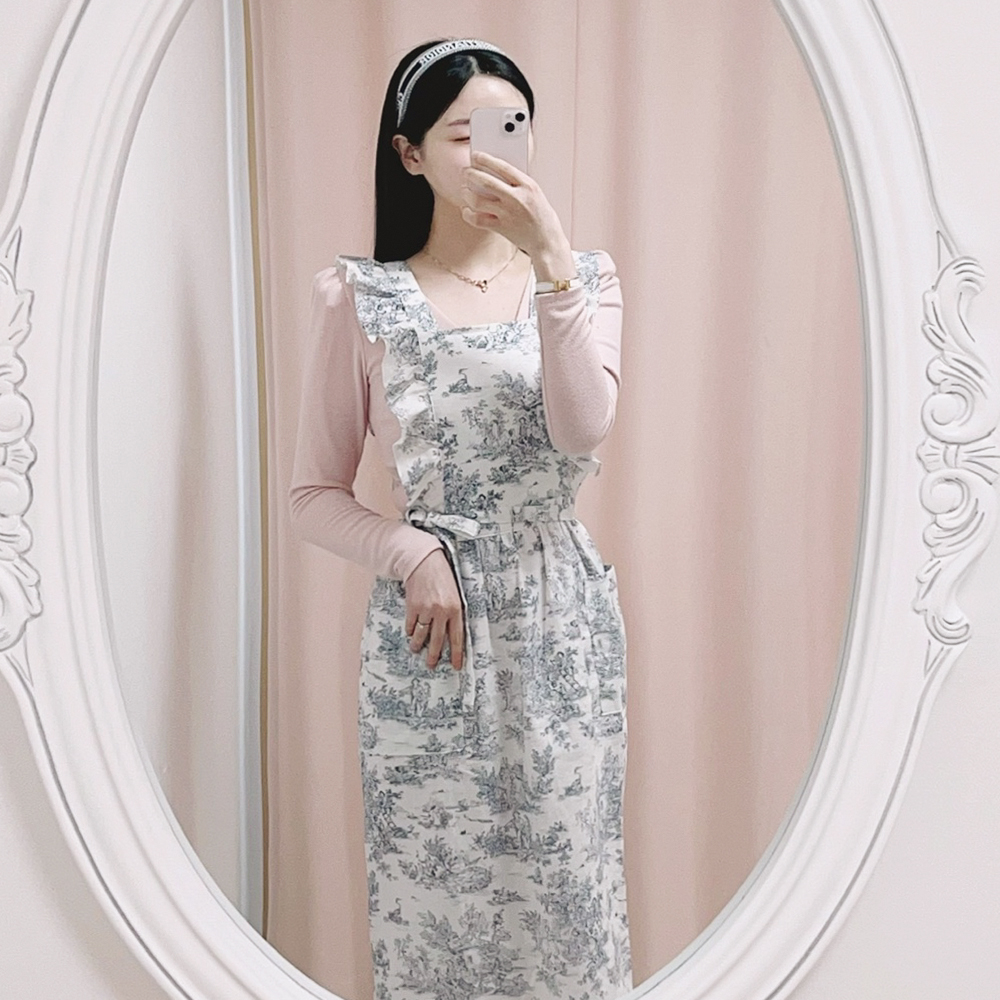 원피스 프릴 린넨 앞치마 카페 주방 어린이집 바리스타 에이프런 뜨왈 드 주이