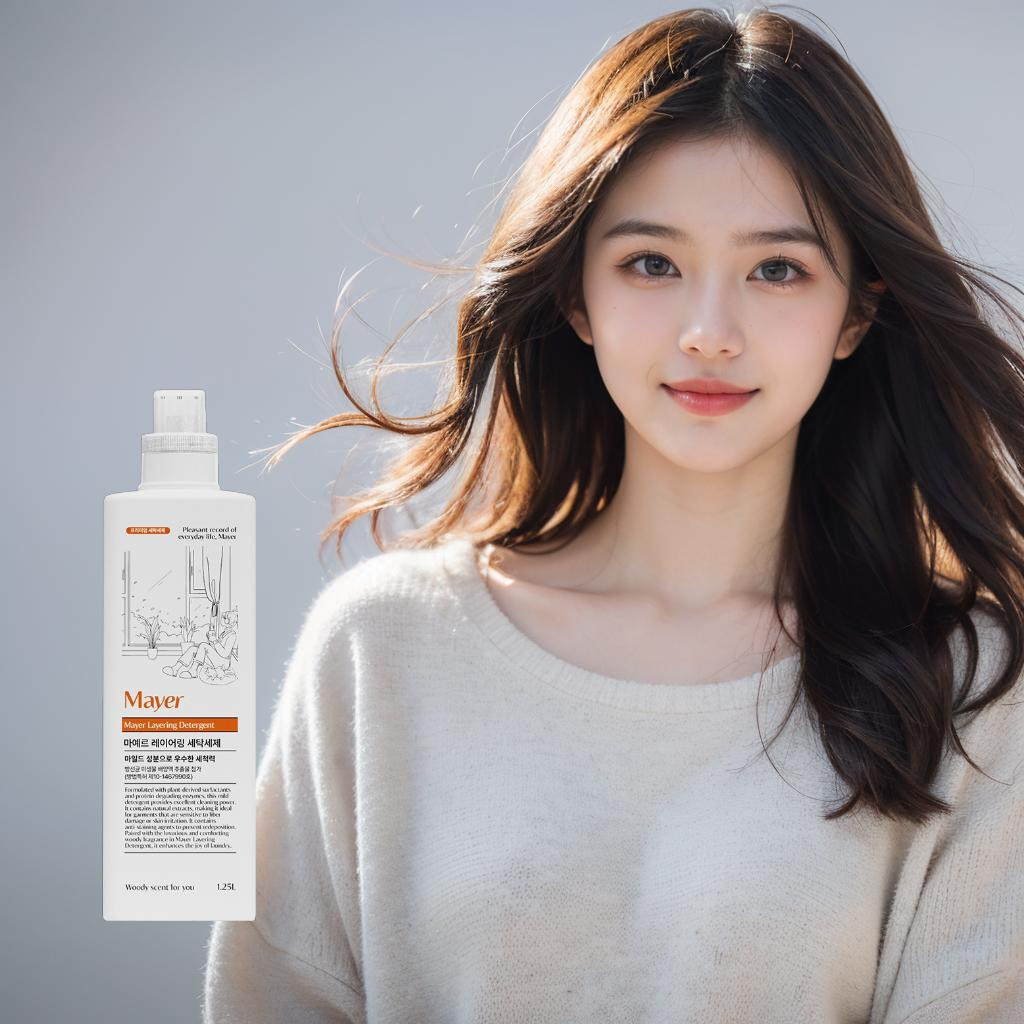 마예르 레이어링 세탁세제 1.25L 코코 글루코사이드 단백질분해효소 이염방지성분 우디향 - 메인 이미지