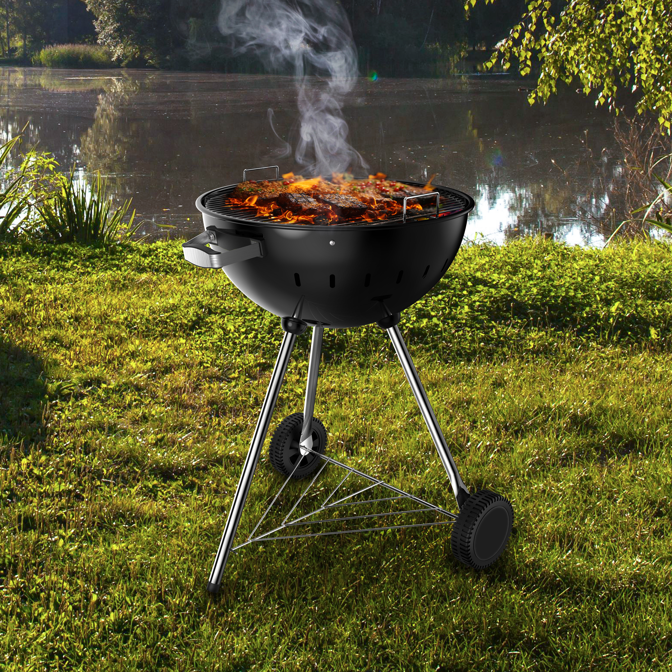 꾸버스 파이어볼 57 바베큐그릴 대형 훈제 훈연 직화 숯불 BBQ 야외 펜션 화로대 겸용