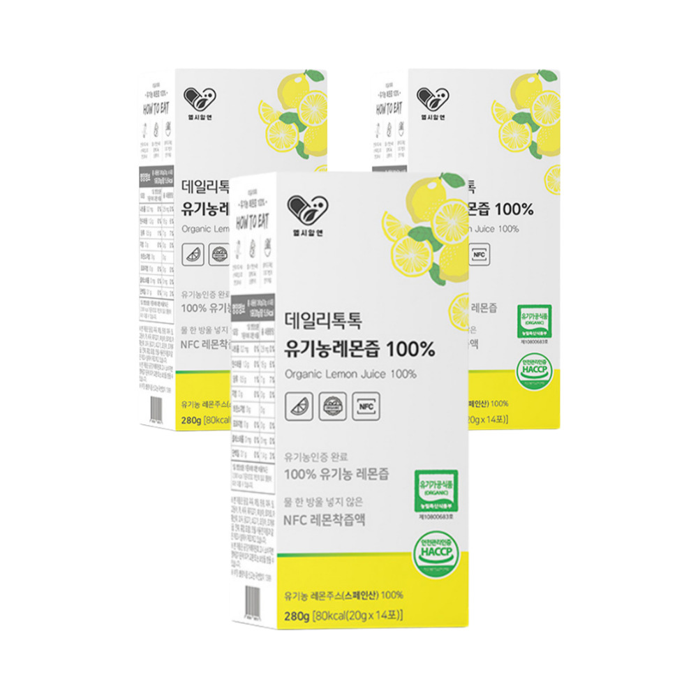 데일리톡톡 유기농 레몬즙 100% 레몬수 레몬물 스틱 레몬원액 효능 280ml, 3개 - 상품 이미지