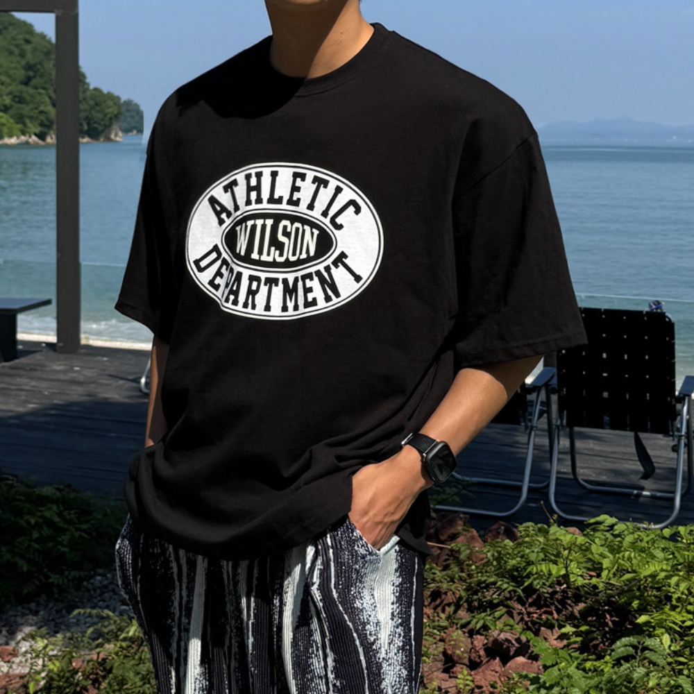 남자 메고 박스 오버핏 여름 면 캐주얼 프린팅 반팔티 - 상세 이미지 2