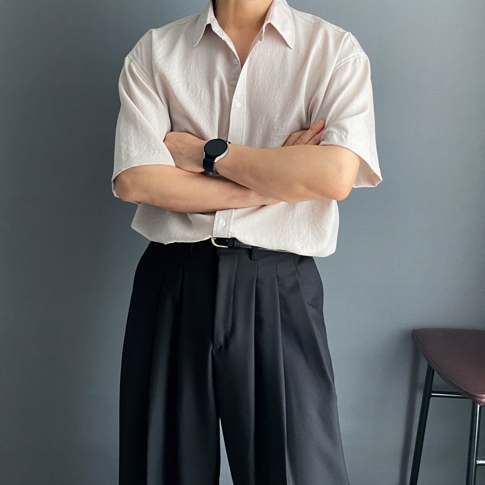 1+1 린넨반팔셔츠 반팔와이셔츠 남자오버핏남방 - 상세 이미지 4