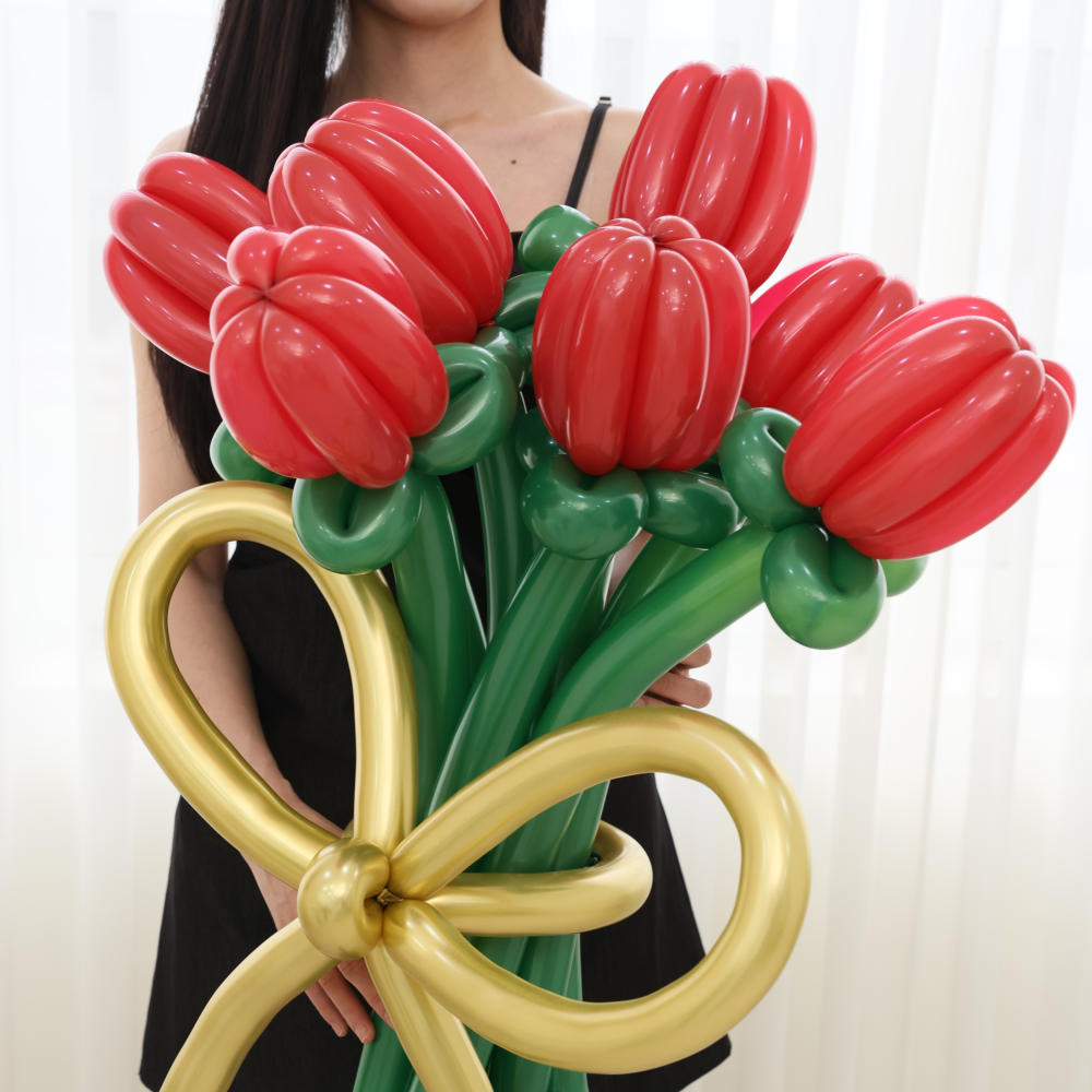 무둥 풍선꽃다발 생일이벤트 DIY 생일 파티 튤립 핫핑크 꽃 풍선 - 상세 이미지 2