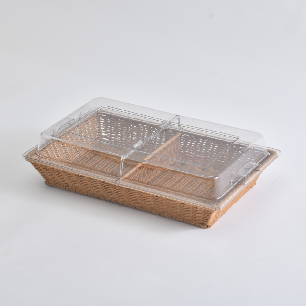 힌지 돔 커버 바스켓 2분할 베이커리 푸드 덮개 아크릴덮개 빵 디저트 진열 카페 - 상품 이미지