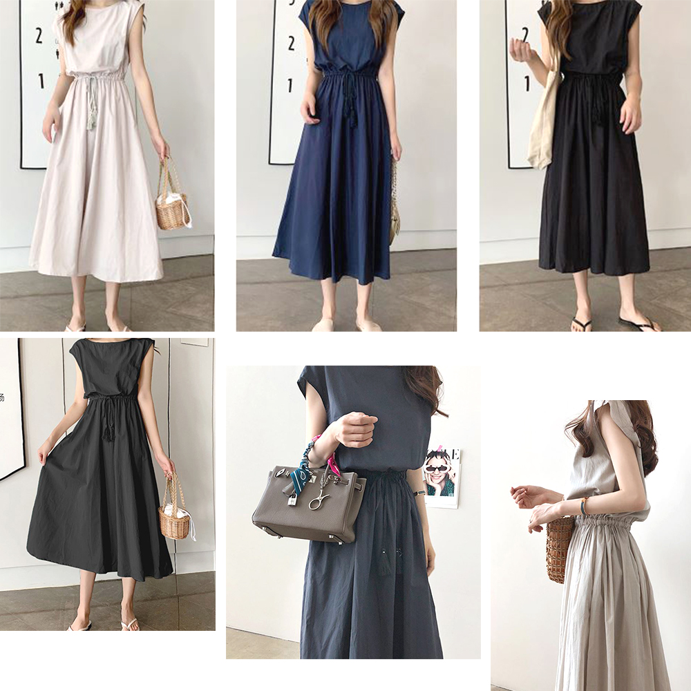 여성 민소매 원피스 간절기 여자 코튼 루즈핏 외출 패션 - 상품 이미지