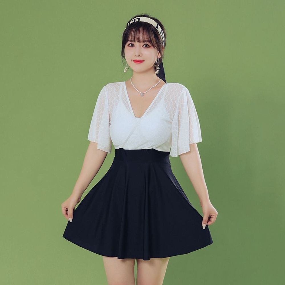 체형커버 원피스 수영복 반팔 모노키니 호캉스 예쁜 디자인 유교걸 뱃살커버 날씬해보이는 - 상세 이미지 4