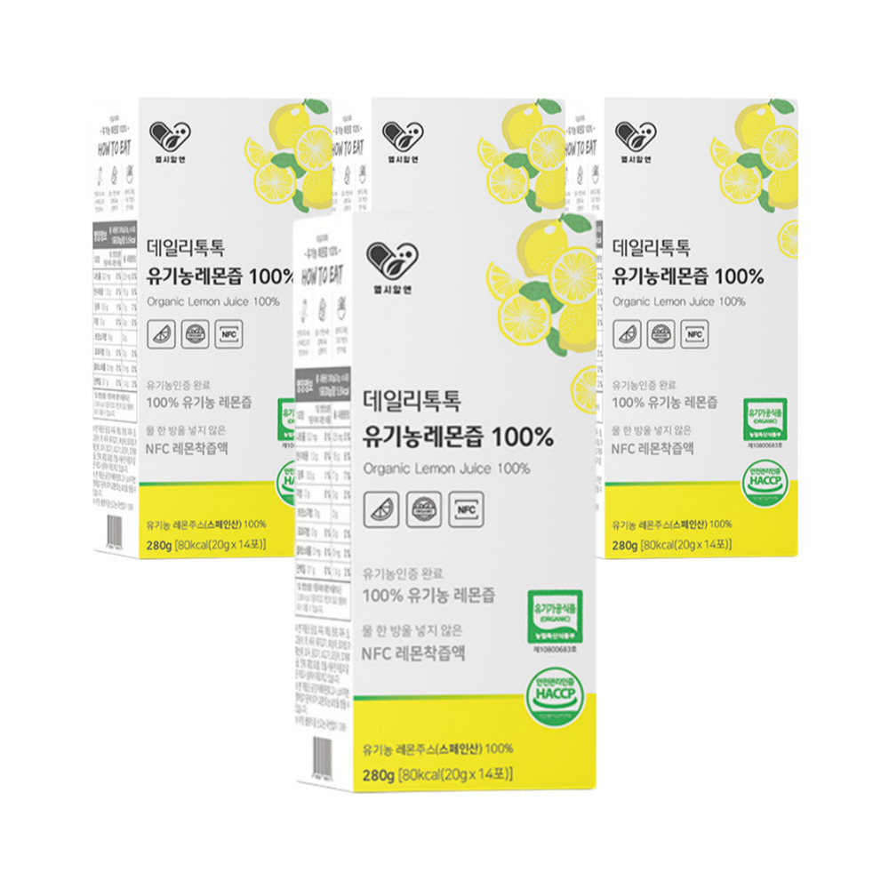 데일리톡톡 유기농 레몬즙 100% 레몬수 레몬물 스틱 레몬원액 효능 280ml, 4개