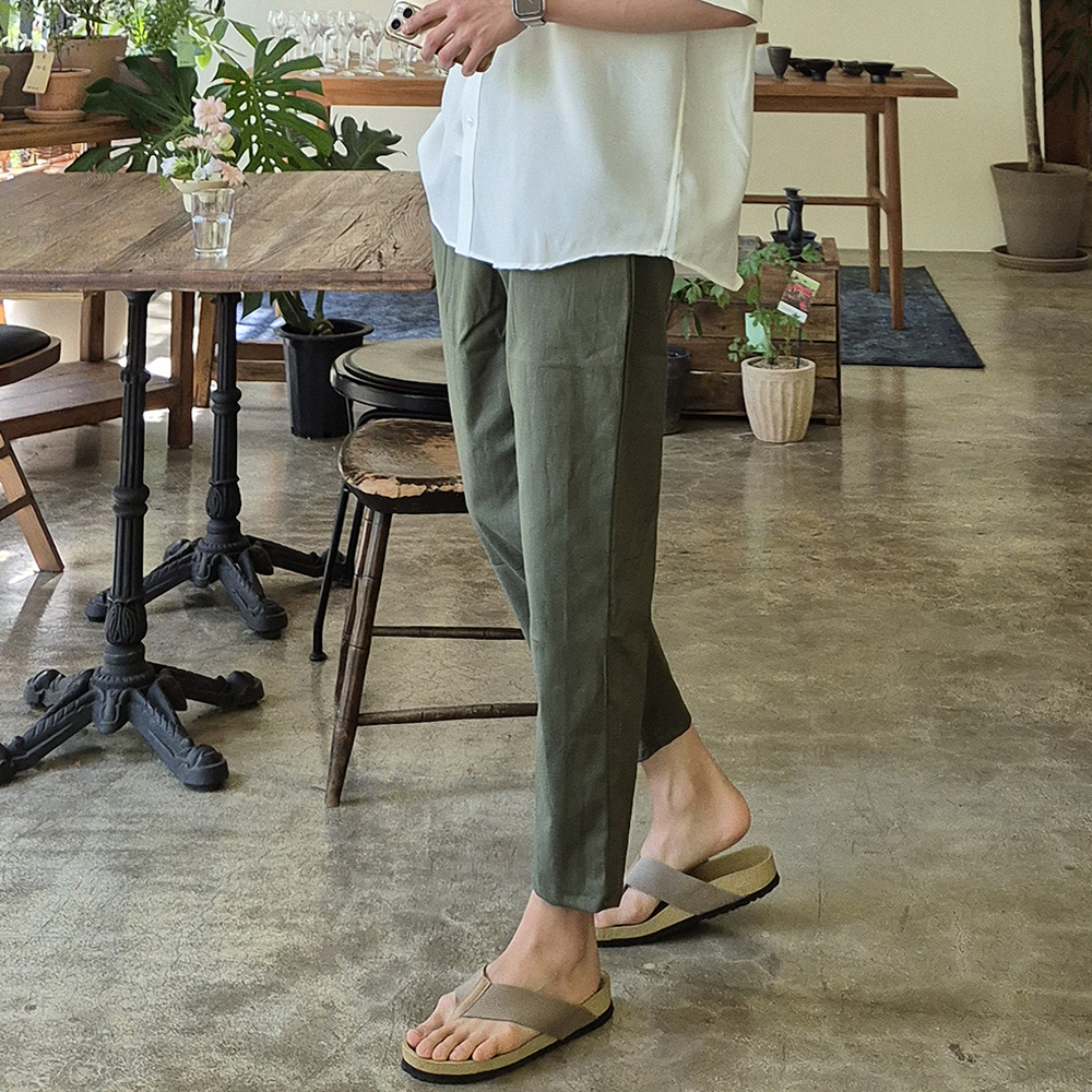 1+1 남자냉장고바지 9부 린넨 여름 바지 밴딩 남성슬랙스