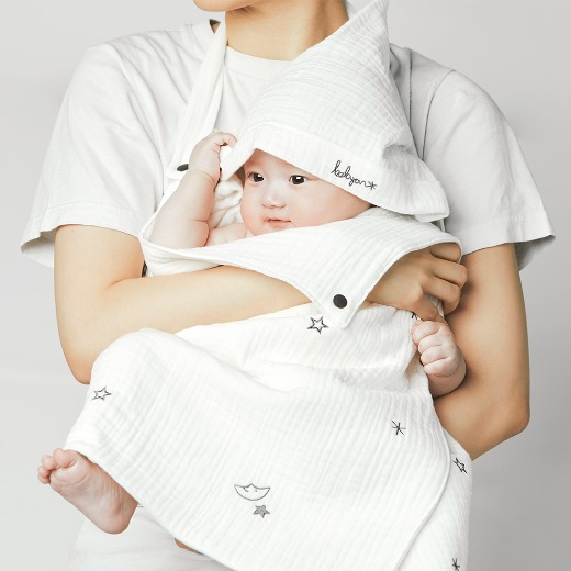 베이비앙 스타라이트 3중거즈 40수 엄마편한 앞치마목욕타올, 아기목욕 앞치마, 아기목욕타올 후드형 목욕가운, 7세까지 쭉 사용가능