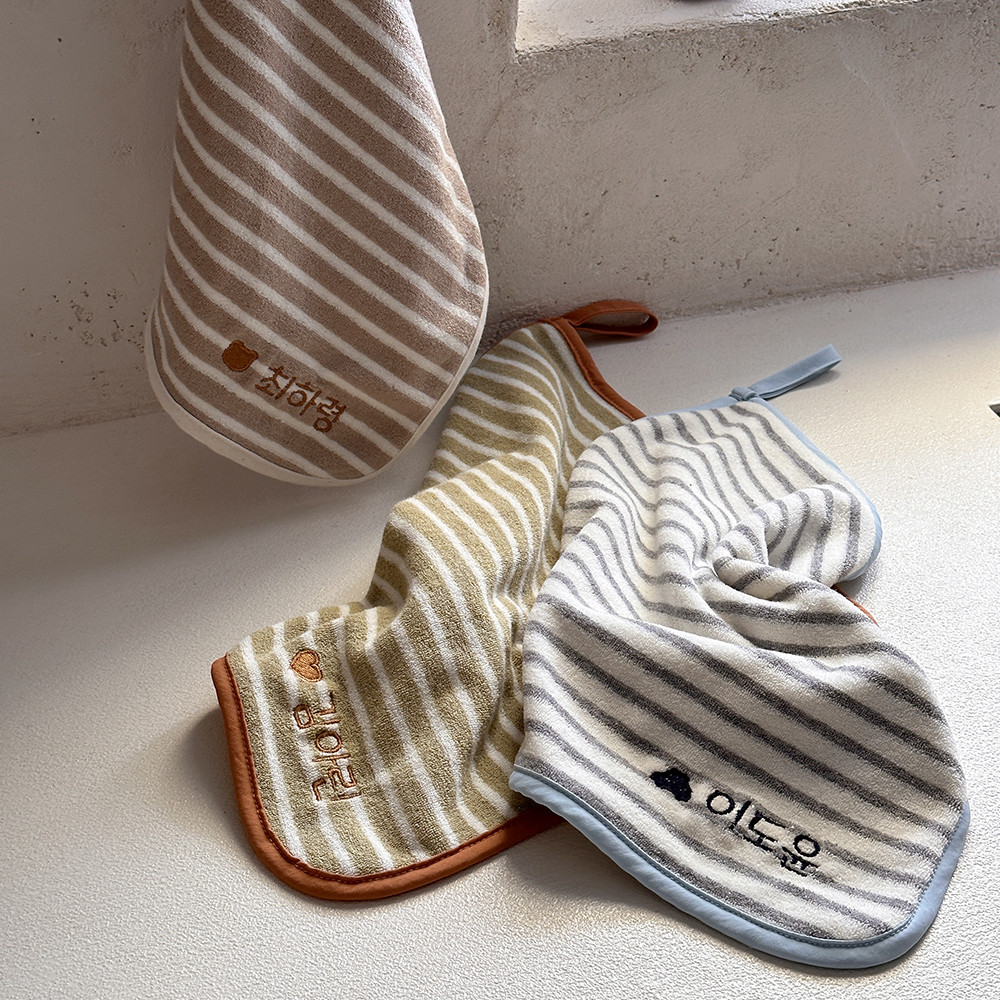 올포홈 어린이집수건 고리 손수건 유치원 준비물 이름자수 그레이 스트라이프 5장세트