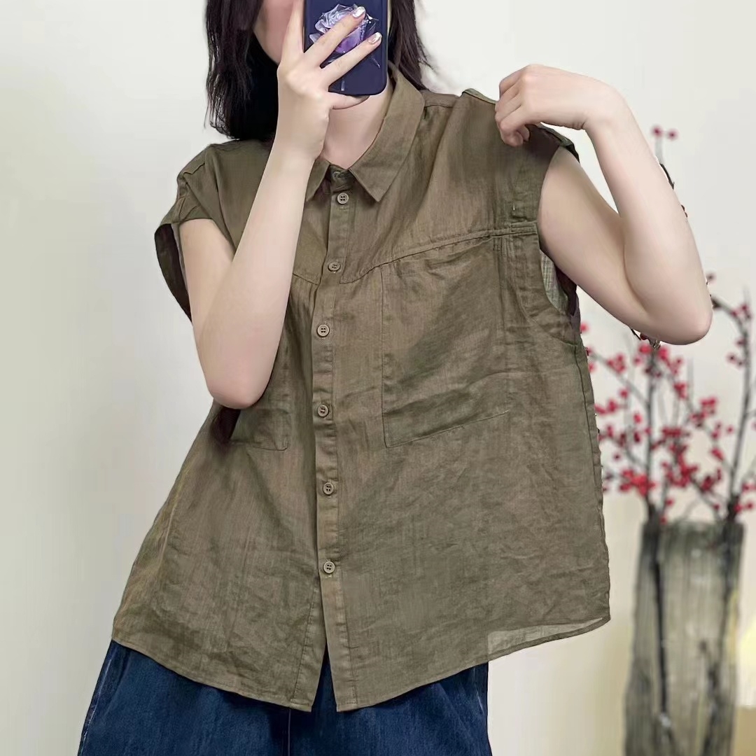 린넨블라우스 민소매 모시블라우스 캡소매 여름 미시옷 - 상세 이미지 4