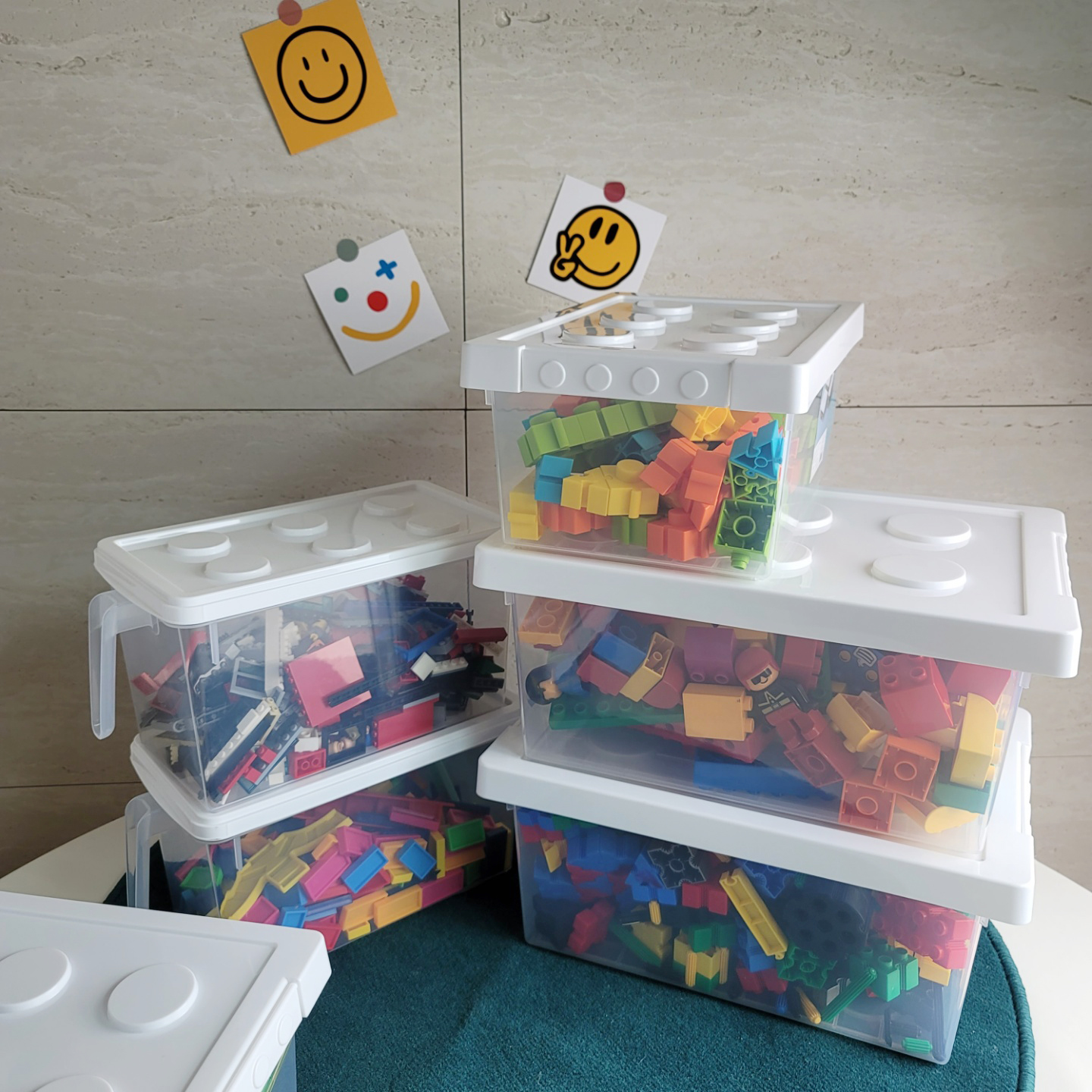 화이트 장난감 정리함 투명 토이 박스 레고 디자인 수납