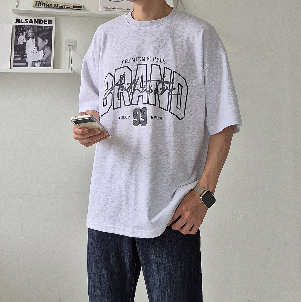 남자 반팔티 오버핏 나염 커플 여름 프린트 반팔 티셔츠 - 상품 이미지