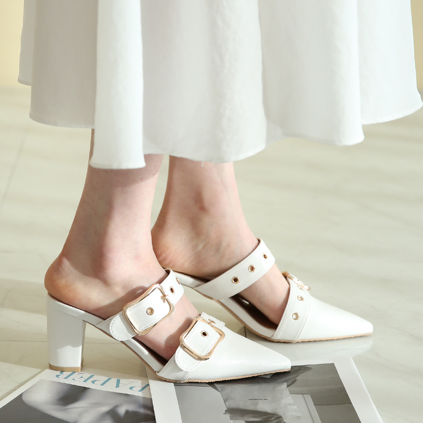 스틸레토 스트랩 뮬힐 킬힐 슬리퍼힐