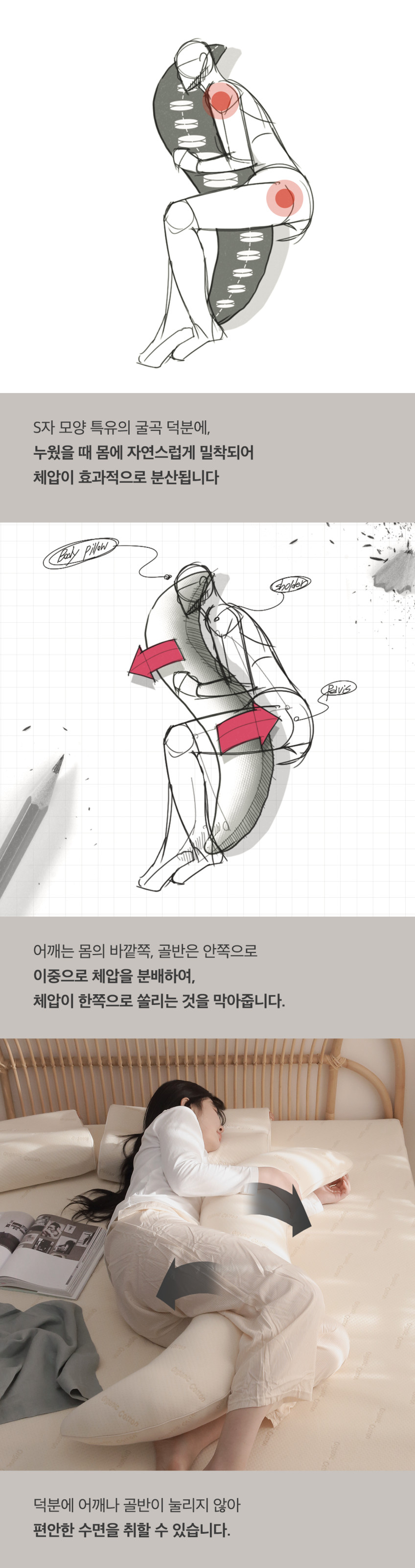슬립앤슬립 리얼오가닉 안고자는 임산부 체압분산 S자형 바디베개 바디필로우 판매처 상세 정보 이미지 4