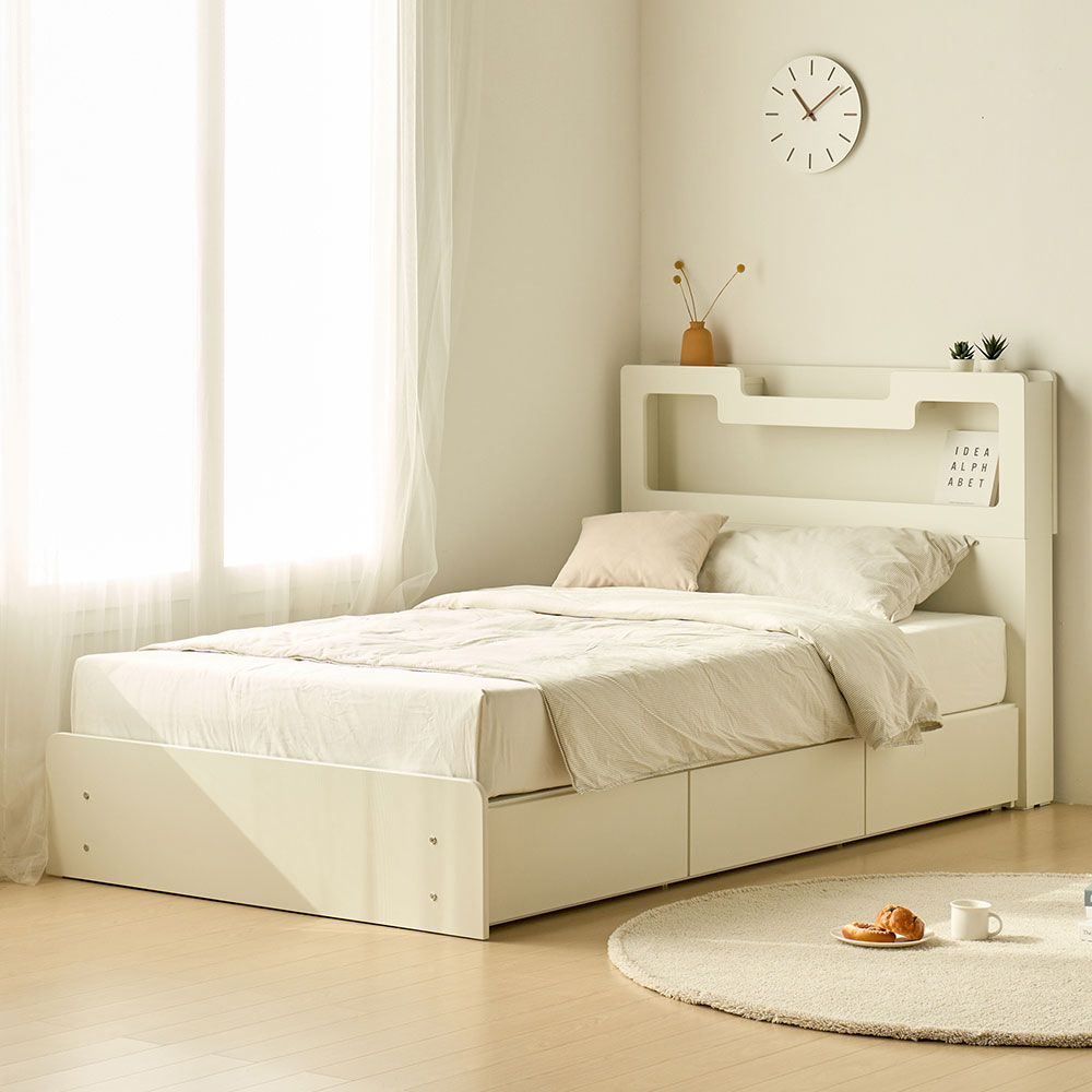 장인가구 원스 컬러핏 무헤드 3단서랍 벙커 수납침대 프레임 SS