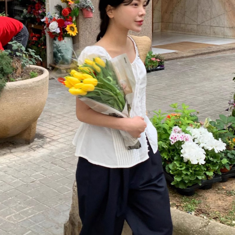 소녀시대 윤아 블라우스 셔츠 인스타그램 퍼프 소매 스퀘어넥 의상 옷 패션 - 상세 이미지 4