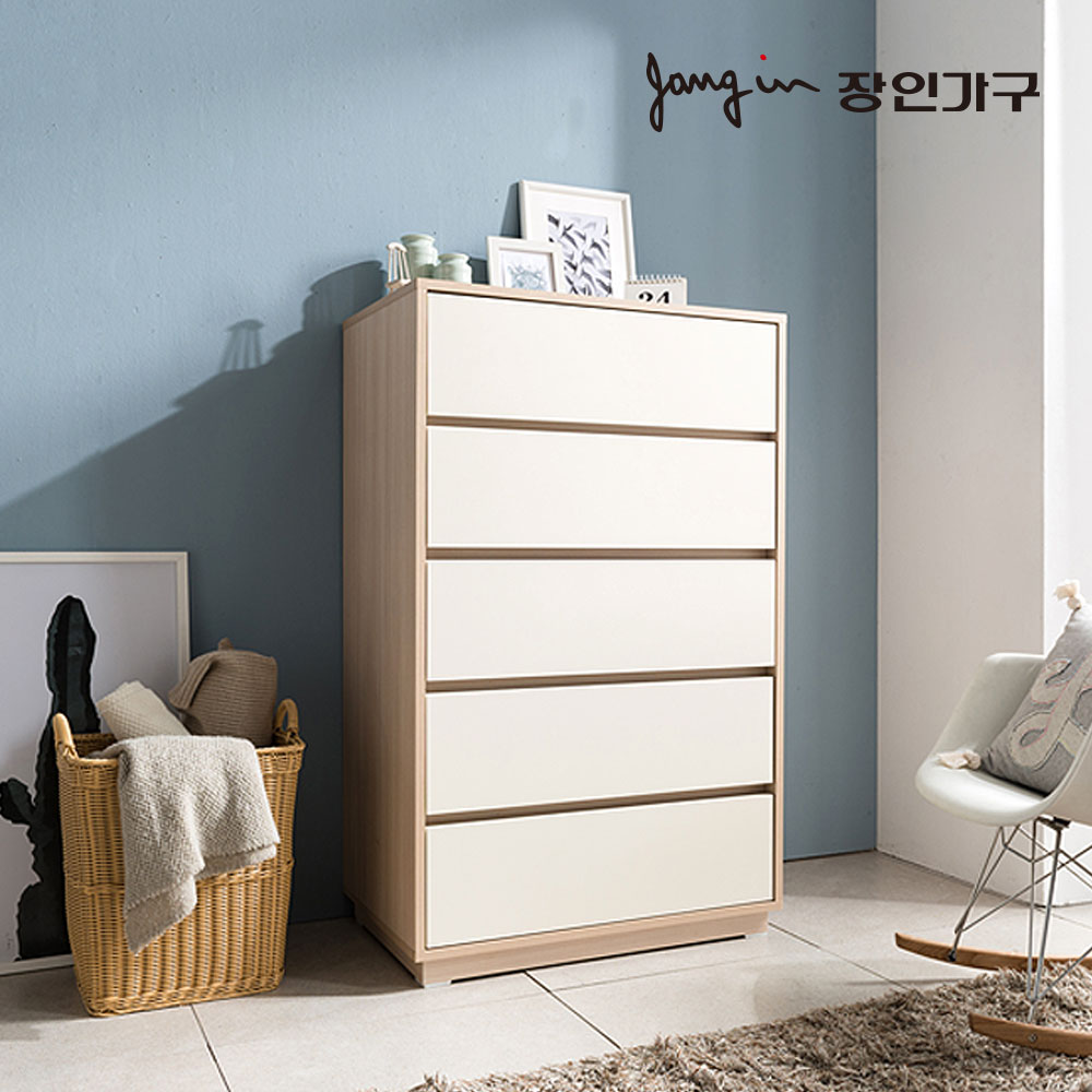 장인가구 크라운 빅 와이드 서랍장 높은 5단 800 깊은 옷 침실 수납장