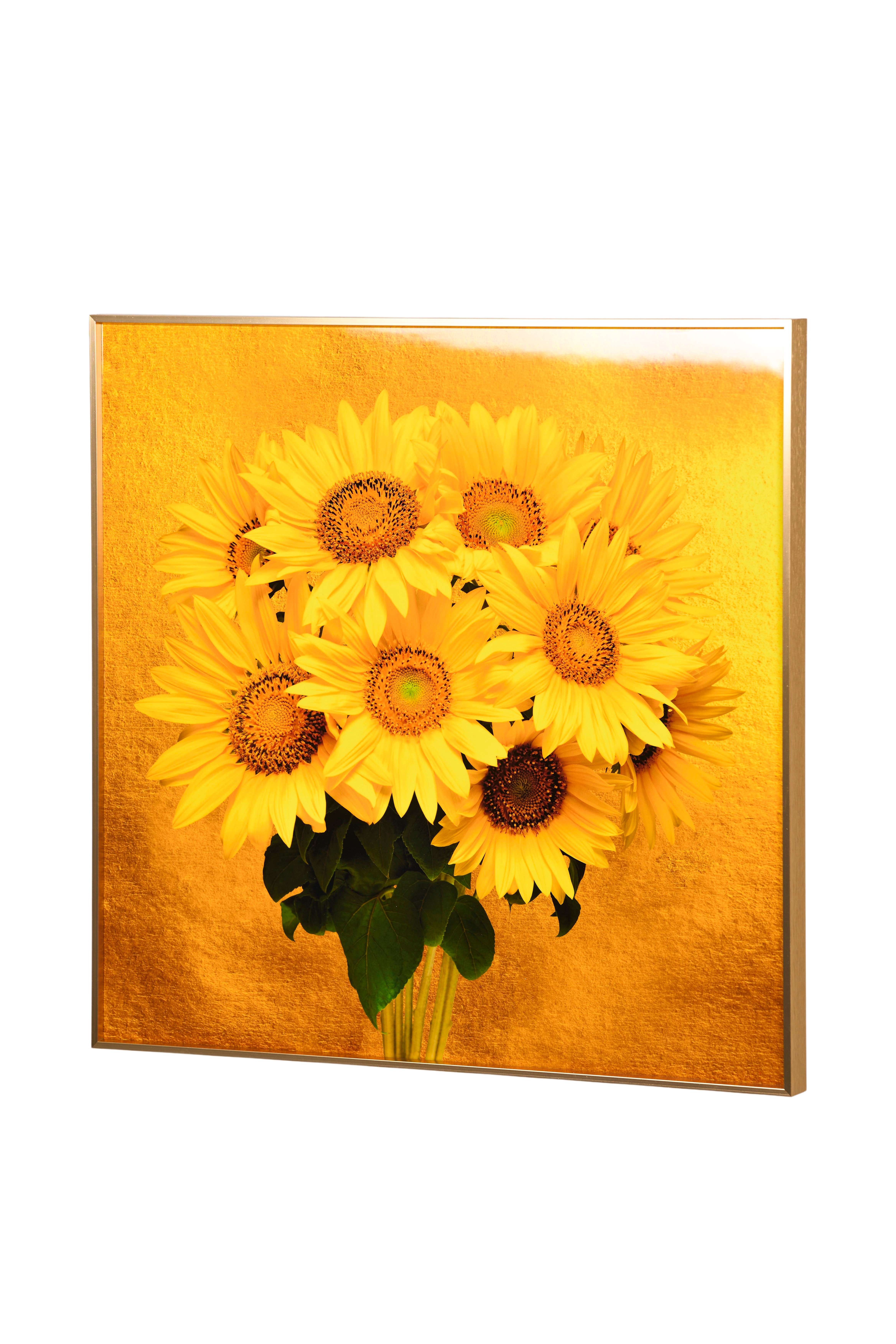 해바라기 액자 그림 80x80cm 거실인테리어 돈들어오는 황금배경 9송이 해바라기 캔버스