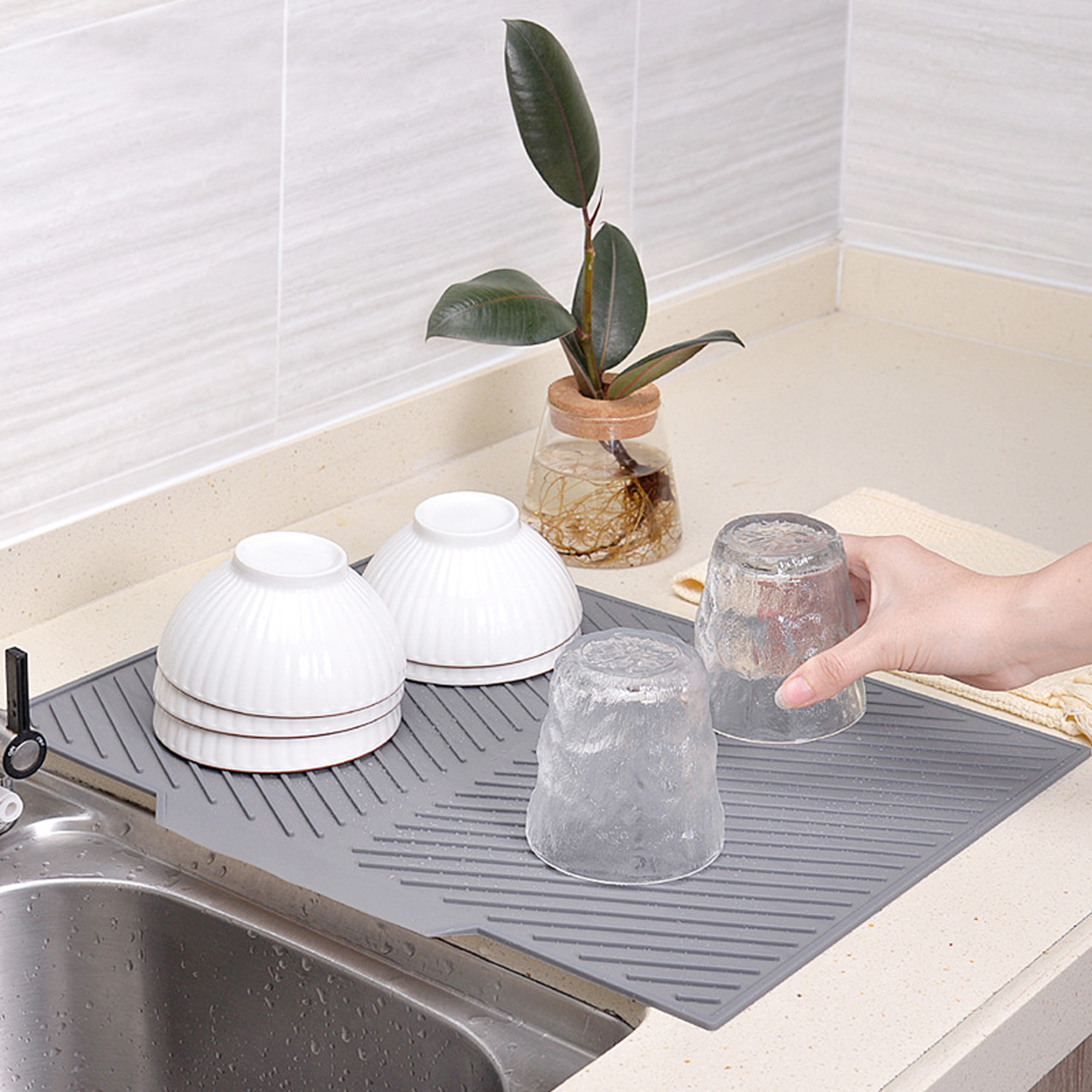 필굿리빙 설거지 주방 그릇 식기 건조대 물빠짐 싱크대 실리콘 드라잉 매트 Ver.2