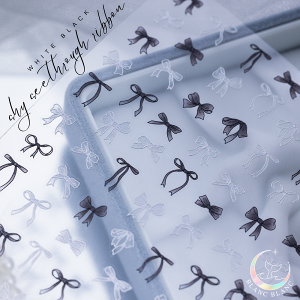 블랑블랑 샤이한 시스루 리본 스티커 (화이트, 블랙) - 상품 이미지