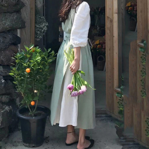 스케치룸 롱 원피스 앞치마 100% 코튼 면 바리스타 앞치마 플로리스트 사복