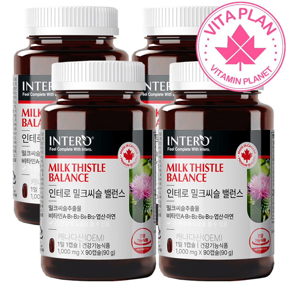 밀크씨슬 비타민B 1000 간 건강 간에좋은 남성여성 밀크티슬 리버케어 90캡슐, 4개