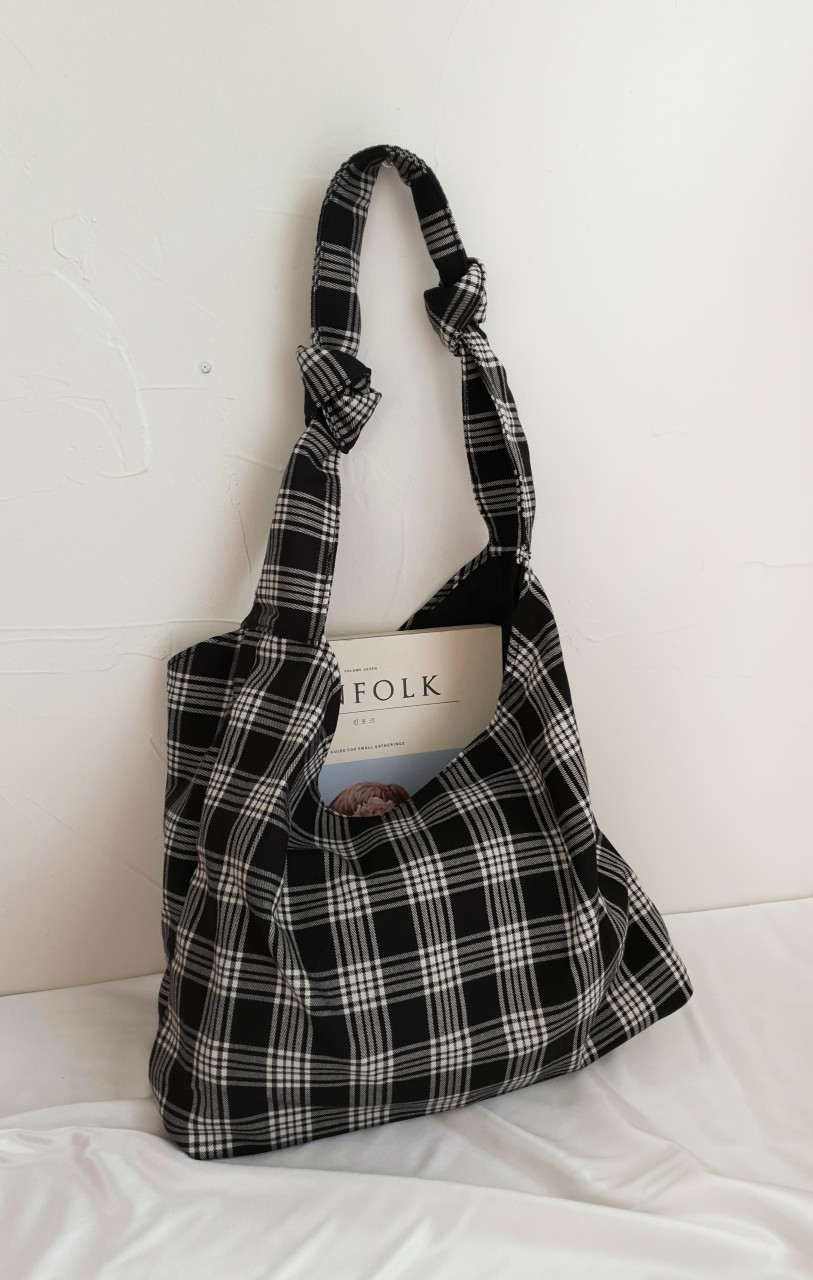 리햅 디오 체크 에코백 - 가벼운 데일리 캔버스백, 감성 체크 숄더백