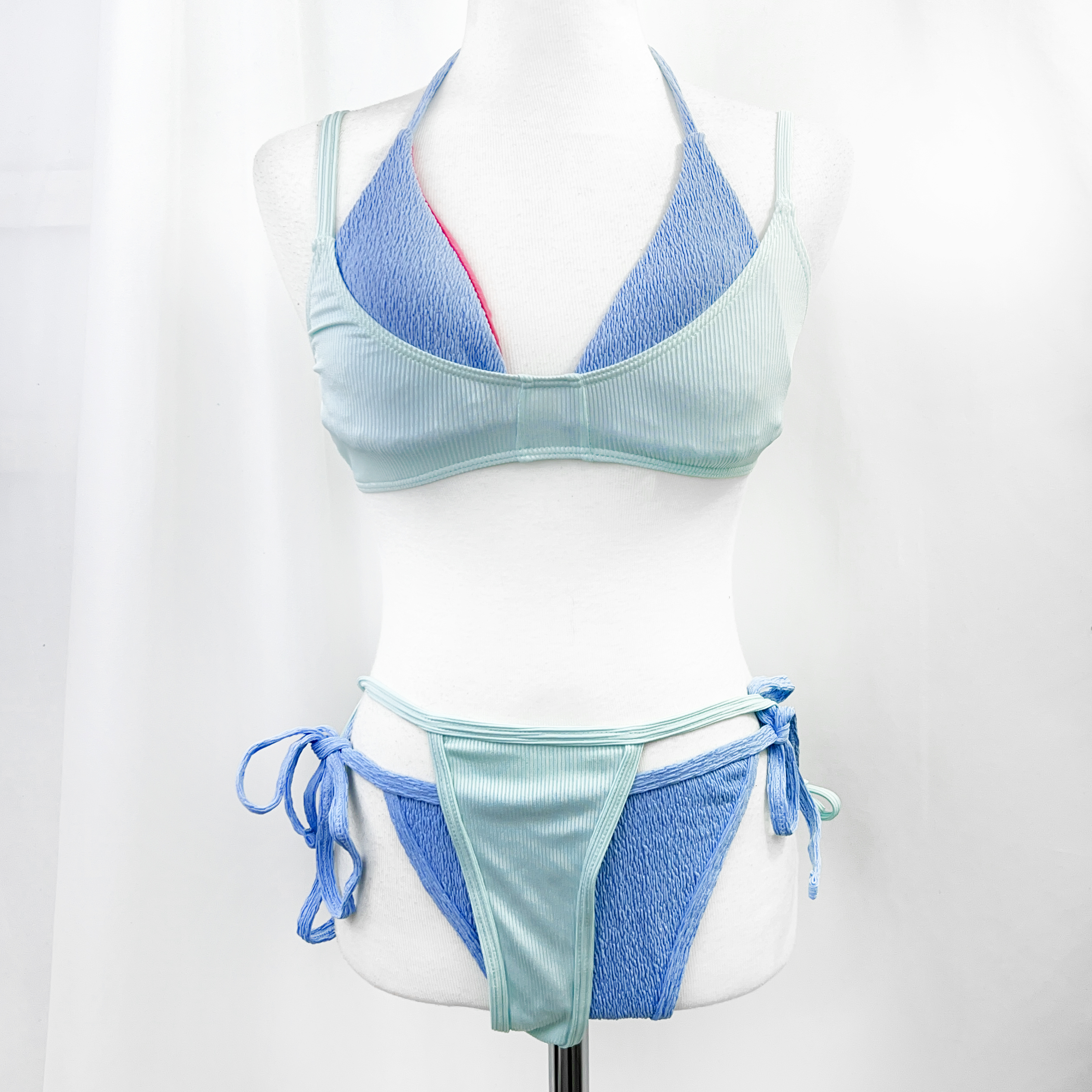 포 레이어드 삼각 비키니 태닝 투피스 세트 커버업 비치룩 수영복 2color - 상세 이미지 5