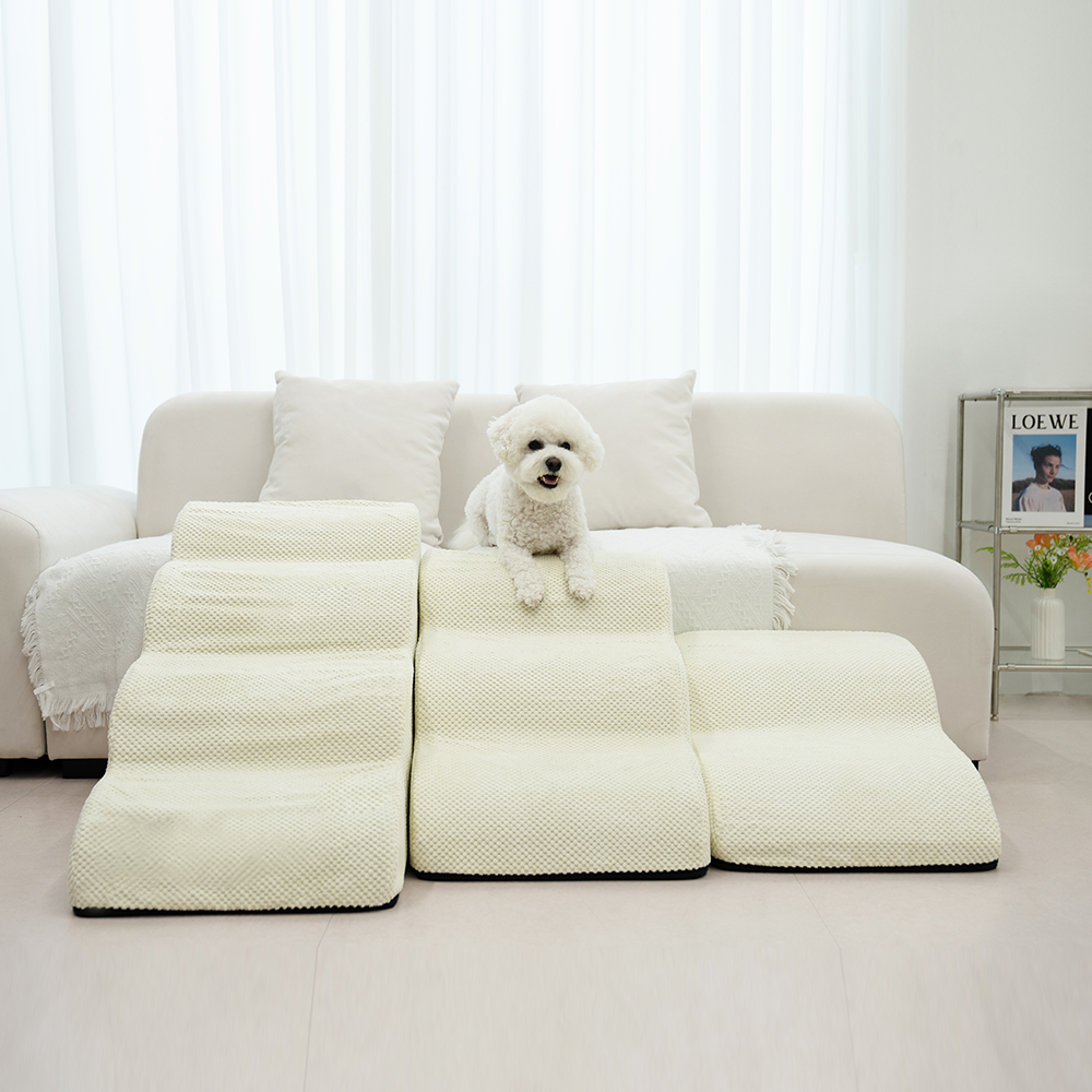 올미오펫 구름패브릭 강아지 계단 스텝 논슬립 반려견 애견 슬라이드 곡선 3단