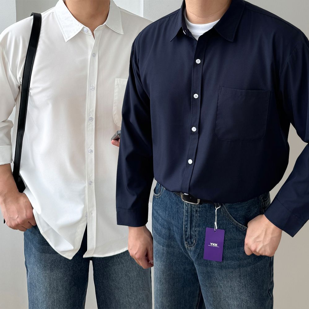남자오버핏남방 빅사이즈셔츠 링클프리셔츠 - 메인 이미지