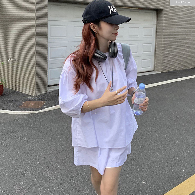 필터 7부 오버핏 바스락 벌룬 블라우스 반바지 세트 3col 여름 밴딩 아방 제이플로우 이미지 6