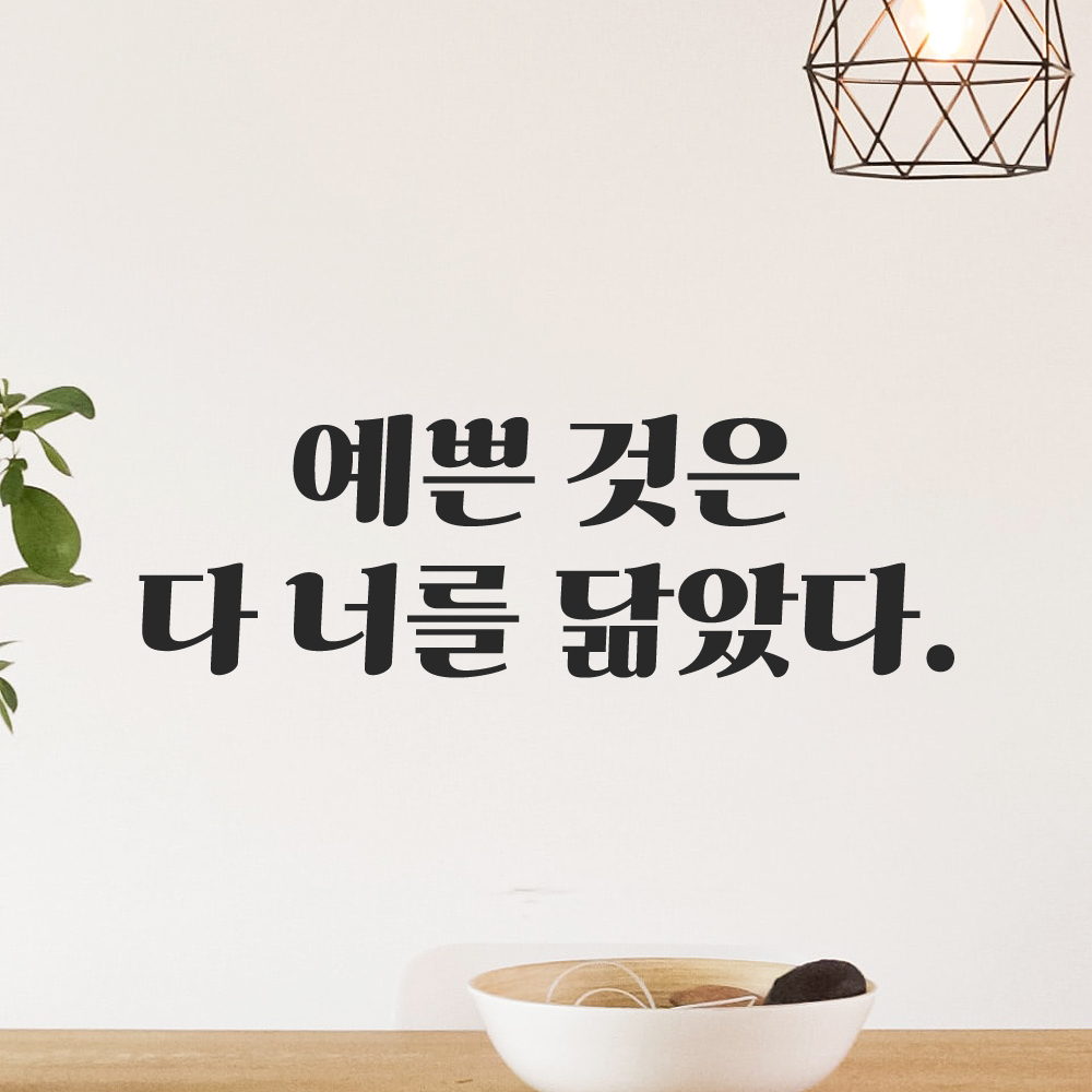 인테리어 포인트 그래픽 레트로 감성 레터링 스티커 예쁜 것은 다 너를 닮았다 LG-061S 검정 이미지 6