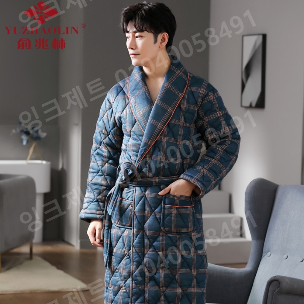 남자 샤워가운 수면 극세사 목욕 긴팔 파자마 남자 - 상세 이미지 4