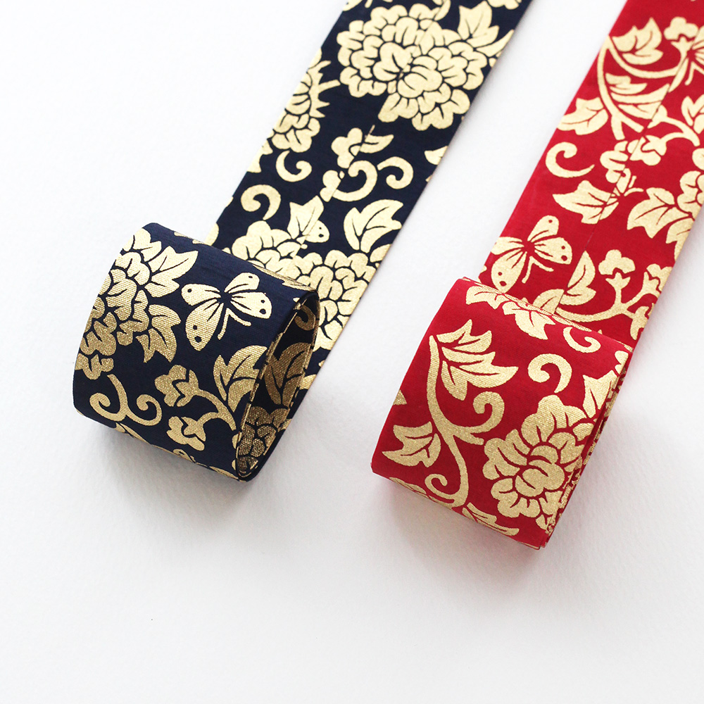 골드 한복 원단리본 금박 전통문양 리본 부자재 제품 이미지