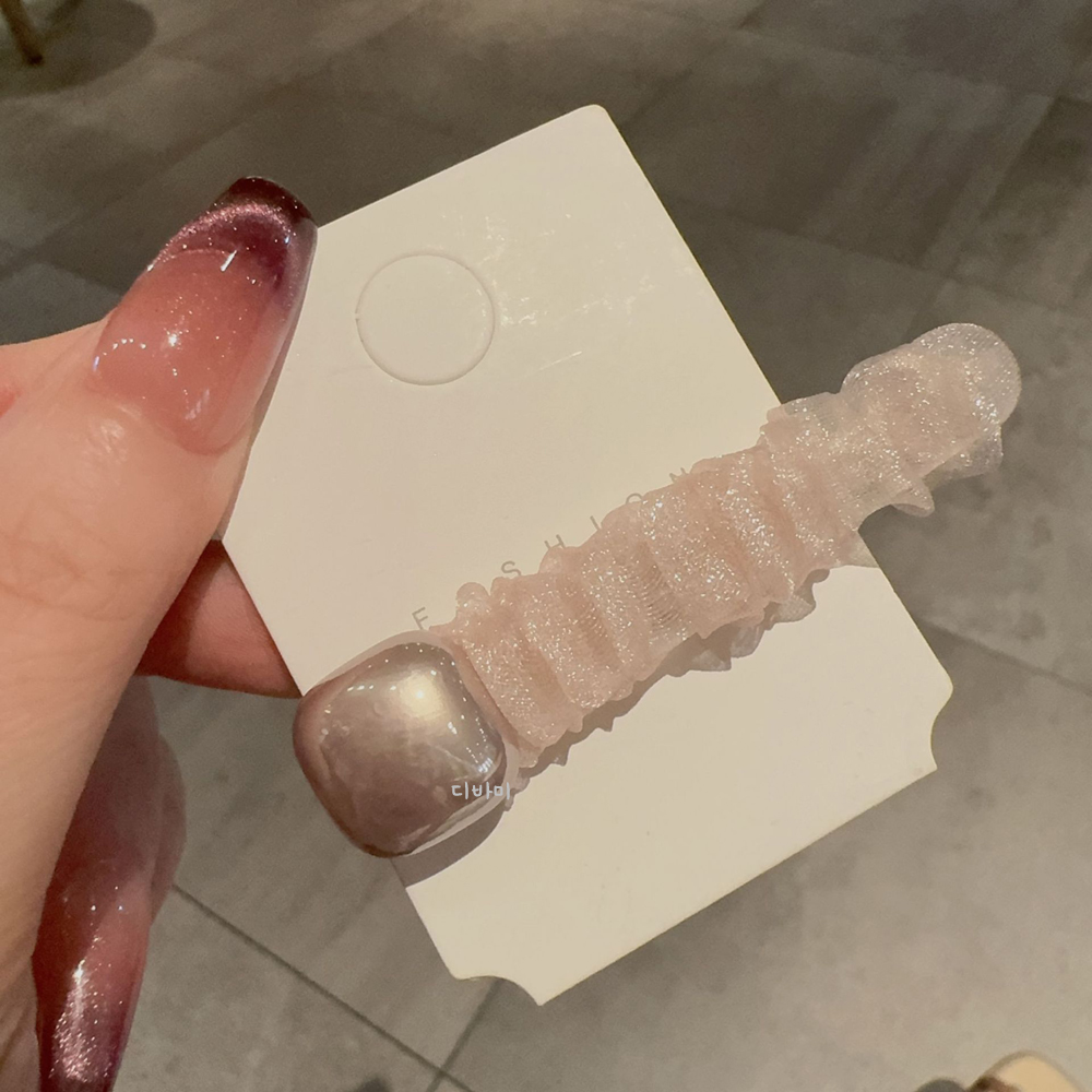 셔링 진주머리핀 오간자 헤어집게 우아한 옆머리삔 - 상세 이미지 3
