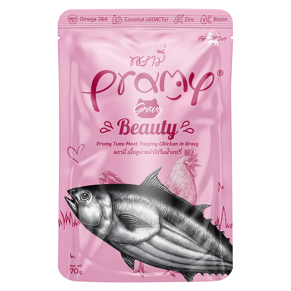 프라미 파우치 고양이간식 뷰티 튜나+치킨 그레이비, 70g, 1개 - 상품 이미지