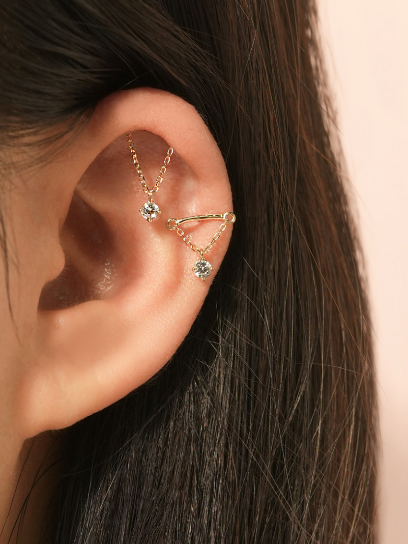 14K 인터널 모이사나이트 다이아 히든 헬릭스 드롭 큐빅 라블렛 피어싱 귀걸이 1부 - 상품 이미지