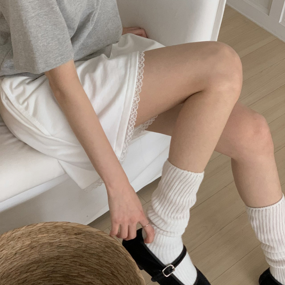 러블리 하이웨스트 레이스 여성 반바지 면 여자 여름바지 썸머반바지 A라인 숏팬츠 밴딩팬츠 - 상품 이미지