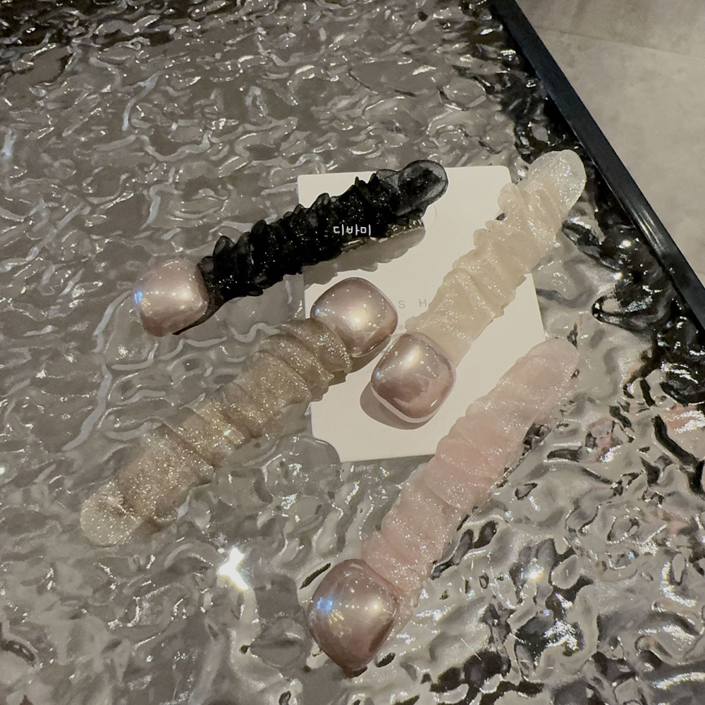 셔링 진주머리핀 오간자 헤어집게 우아한 옆머리삔 - 상품 이미지