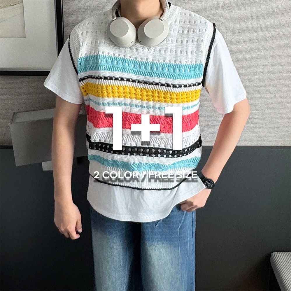 1+1 남자니트조끼 남성여름조끼 - 상세 이미지 2